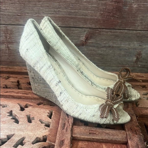 Prada Cream and Brown Wedge Shoes with Elegant Design - Picture 1 of 6